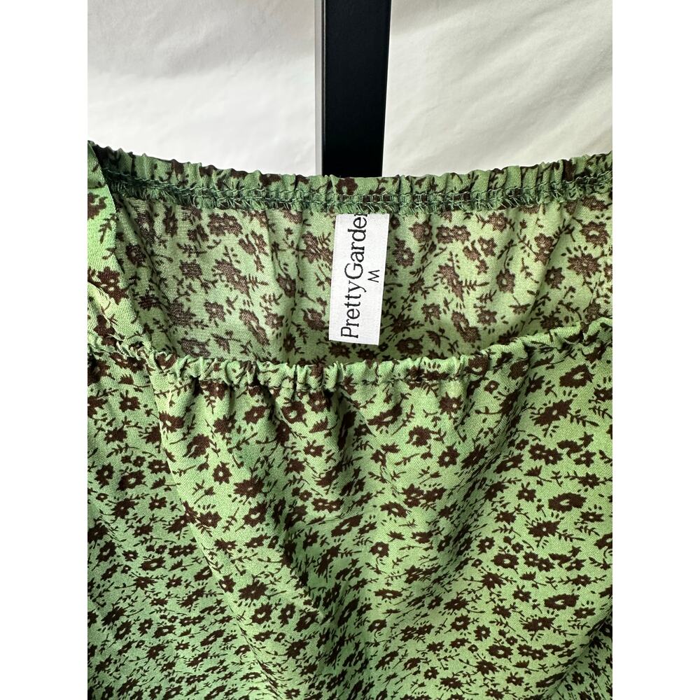 Pretty Garden Cottagecore Floral Sleeveless Blouse Ruched Shoulder Olive M NWOT - Picture 4 of 4
